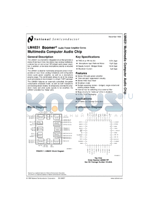 LM4831VFX datasheet - LM4831 Boomer Audio Power Amplifier Series