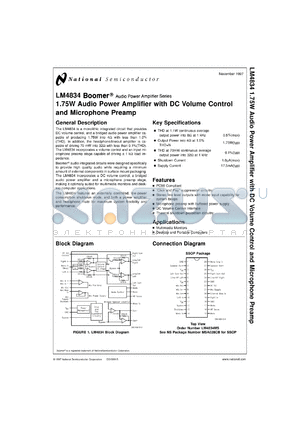 LM4834MSX datasheet - Boomer 1.75W Audio Power Amplifier with DC Volume Control and Microphone Preamp