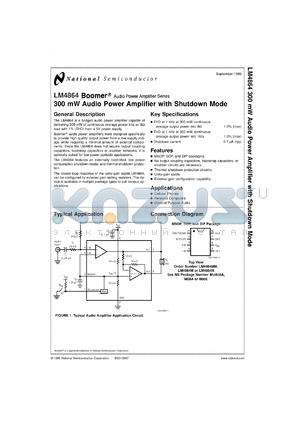 LM4864MX datasheet - 300 mW Audio Power Amplifier with Shutdown Mode