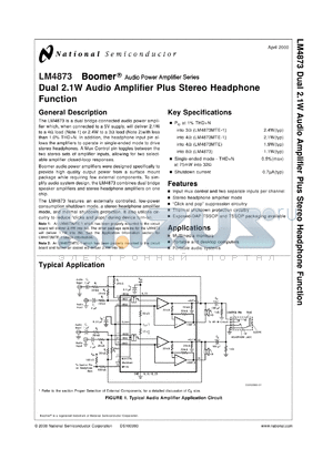 LM4873MTEX datasheet - Dual 2.1W Audio Amplifier Plus Stereo Headphone Function