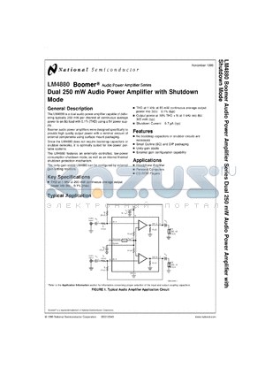 LM4880MX datasheet - Dual 200 mW Audio Power Amplifier with Shutdown Mode