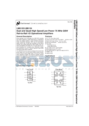 LM6152BCN datasheet - Dual and Quad High Speed/Low Power 75 MHz GBW Rail-to-Rail I/O Operational Amplifiers