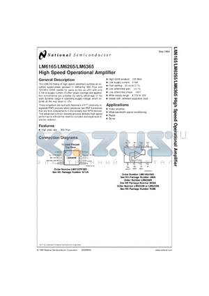 LM6165J-MLS datasheet - High Speed Operational Amplifier