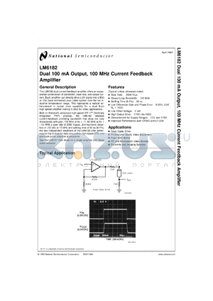 LM6182IMX datasheet - Dual 100 mA Output, 100 MHz Current Feedback Amplifier