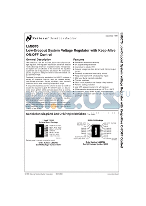 LM9070SX datasheet - Low-Dropout System Voltage Regulator with Keep-Alive ON/OFF Control