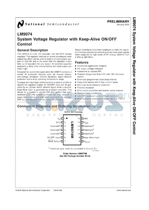 LM9074M datasheet - Low-Dropout System Voltage Regulator with Keep-Alive ON/OFF Control