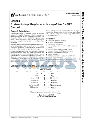 LM9074MX datasheet - Low-Dropout System Voltage Regulator with Keep-Alive ON/OFF Control