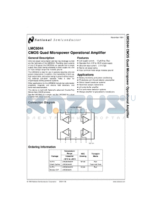 LMC6044MWC datasheet - CMOS Quad Micropower Operational Amplifier