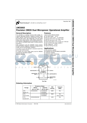 LMC6062IMX datasheet - Precision CMOS Dual Micropower Operational Amplifier