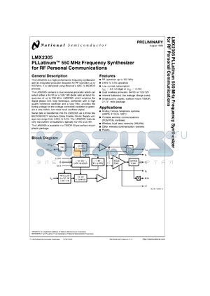LMX2305WG-MLS datasheet - PLLatinum Frequency Synthesizer for RF Personal Communications