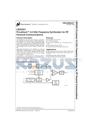 LMX2324SLBX datasheet - PLLatinum 2.0 GHz Frequency Synthesizer for RF Personal Communications