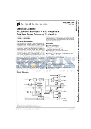 LMX2350SLB datasheet - 2.5 GHz/550 MHz PLLatinum Fractional N RF / Integer N IF Dual Low Power Frequency Synthesizer