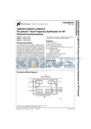 LMX2372MDC datasheet - 1.2 GHz/1.2 GHz PLLatinum Dual Frequency Synthesizer for RF Personal Communications