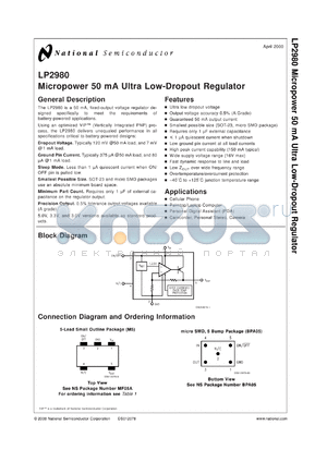 LP2980AIM5X-4.0 datasheet - Micropower 50 mA Ultra Low-Dropout Regulator