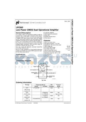 LPC662MWC datasheet - Low Power CMOS Dual Operational Amplifier