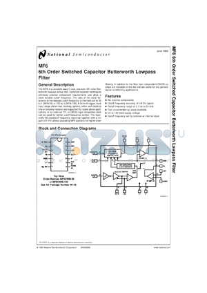 MF6CWMX-50 datasheet - 6th Order Switched Capacitor Butterworth Lowpass Filter [Life-time buy]
