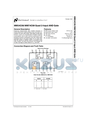 MM54C08J/883 datasheet - Quad 2-Input AND Gate