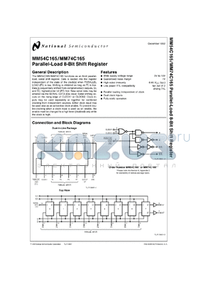 MM54C165J-MIL datasheet - Parallel-Load 8-Bit Shift Register