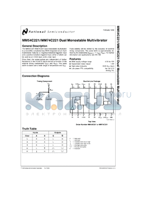 MM54C221J/883 datasheet - Dual Monostable Multivibrator