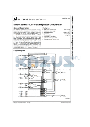 MM54C85J/883 datasheet - 4-Bit Magnitude Comparator