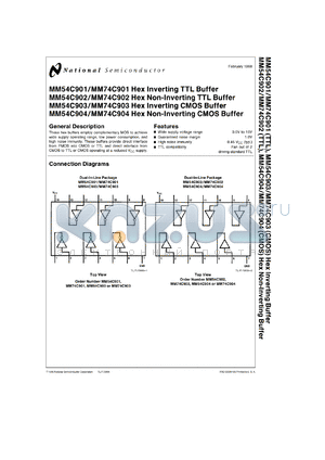 MM54C901J/883 datasheet - Hex Inverting TTL Buffer