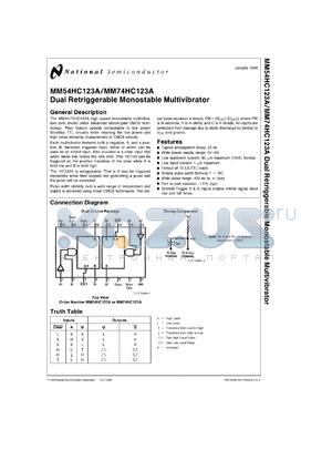 MM54HC123AJ-MLS datasheet - Dual Retriggerable Monostable Multivibrator