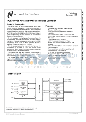 PC87109EB datasheet - Advanced UART and Infrared Controller [Not recommended for new designs]