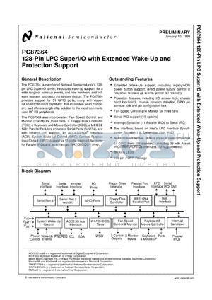 PC87364EB-GEODE datasheet - PC87364 128-Pin LPC SuperI/O with Extended Wake-up and Protection Support [Preliminary]