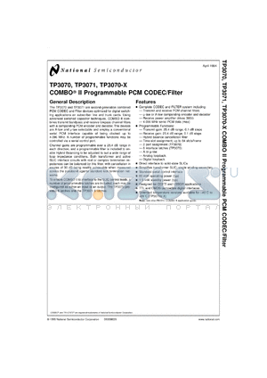 TP3070V-XG datasheet - COMBO II Programmable PCM CODEC/Filter