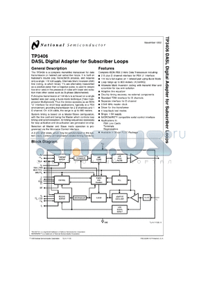 TP3406N datasheet - DASL Digital Adapter for Subscriber Loops