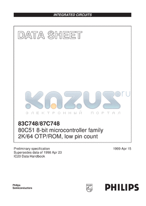 P87C748EFFFA datasheet - 80C51 8-bit microcontroller family 2K/64 OTP/ROM, low pin count