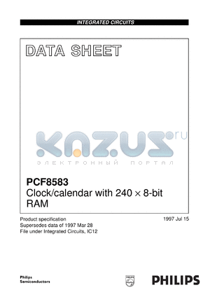 PCF8583U/10/F5 datasheet - Clock/calendar with 240 x 8-bit RAM