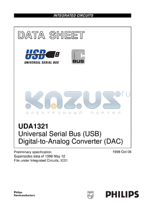 UDA1321T/N1 datasheet - Universal Serial Bus (USB) Digital-to-Analog Converter (DAC)