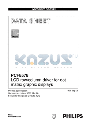 PCF8578U/10 datasheet - LCD row/column driver for dot matrix graphic displays