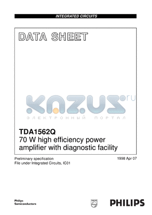 TDA1562Q/N1 datasheet - 70 W high efficiency power amplifier with diagnostic facility