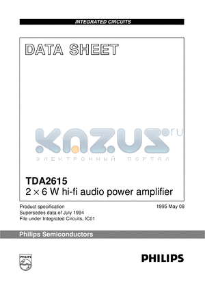 TDA2615/N1 datasheet - 2 x 6 W hi-fi audio power amplifier