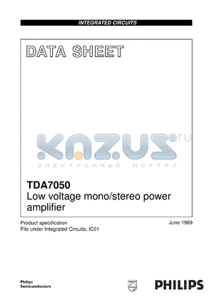 TDA7050/N3/S6 datasheet - Low voltage mono/stereo power amplifier