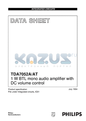 TDA7052A/N2 datasheet - 1 W BTL mono audio amplifier with DC volume control