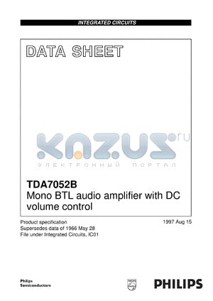 TDA7052B/N1 datasheet - Mono BTL audio amplifier with DC volume control