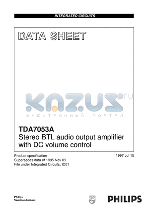 TDA7053A/N2 datasheet - Stereo BTL audio output amplifier with DC volume control