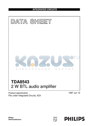 TDA8543T/N1 datasheet - 2 W BTL audio amplifier