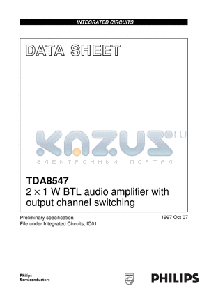 TDA8547T/N1 datasheet - 2 x 1 W BTL audio amplifier with output channel switching