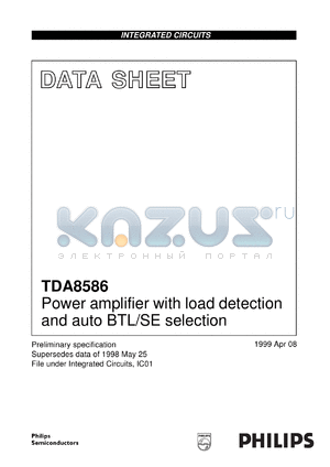 TDA8586Q/N1/S421 datasheet - Power amplifier with load detection and auto BTL/SE selection