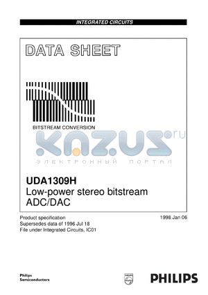 UDA1309H/N1 datasheet - Low-power stereo bitstream ADC/DAC
