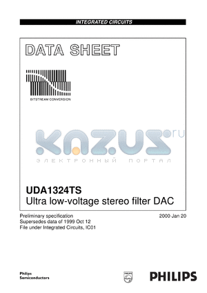 UDA1324TS/N1 datasheet - Ultra low-voltage stereo filter DAC