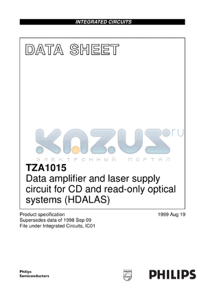 TZA1015T/N3 datasheet - Data amplifier and laser supply circuit for CD and read-only optical systems (HDALAS)