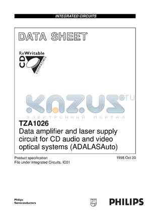 TZA1026T/V2 datasheet - Data amplifier and laser supply circuit for CD audio and video optical systems (ADALASAuto)