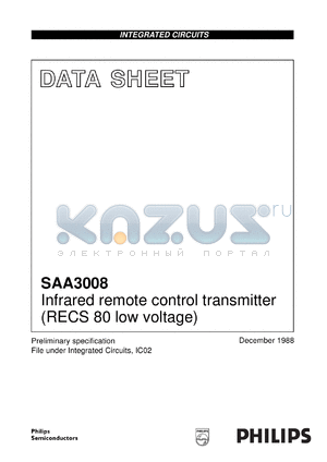 SAA3008U/N1 datasheet - Infrared remote control transmitter (RECS 80 low voltage)