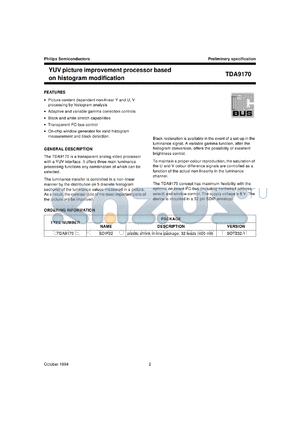 TDA9170/N1 datasheet - YUV picture improvement processor based on histogram modification