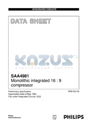 SAA4981/V1 datasheet - Monolithic integrated 16 : 9 compressor